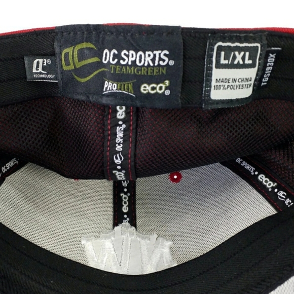 OC Sports Pro Flex eco3 Red Black Fitted NW Embroidered Hat Mens L/XL - Picture 9 of 9